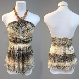 BoHo CHIC Leopard Print Beaded Cut Out Halter Top